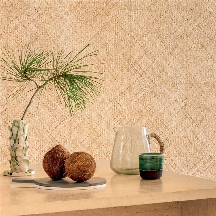 Papel pintado ratán trenzado beige natural - Élitis Matières végétales VP98402