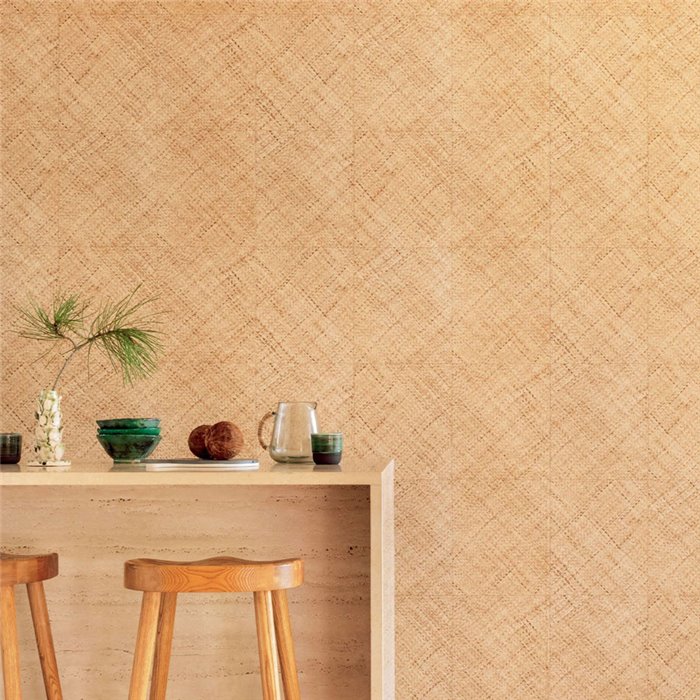 Elitis|Wallpaper with natural beige braided rattan|Raffia Imitation