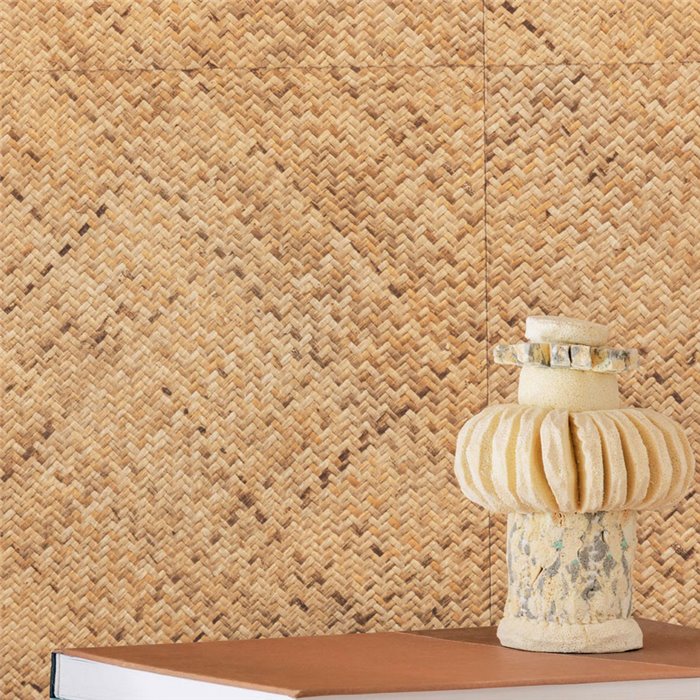 Elitis|Wallpaper with golden honey braided rattan effect|Raffia Imitation