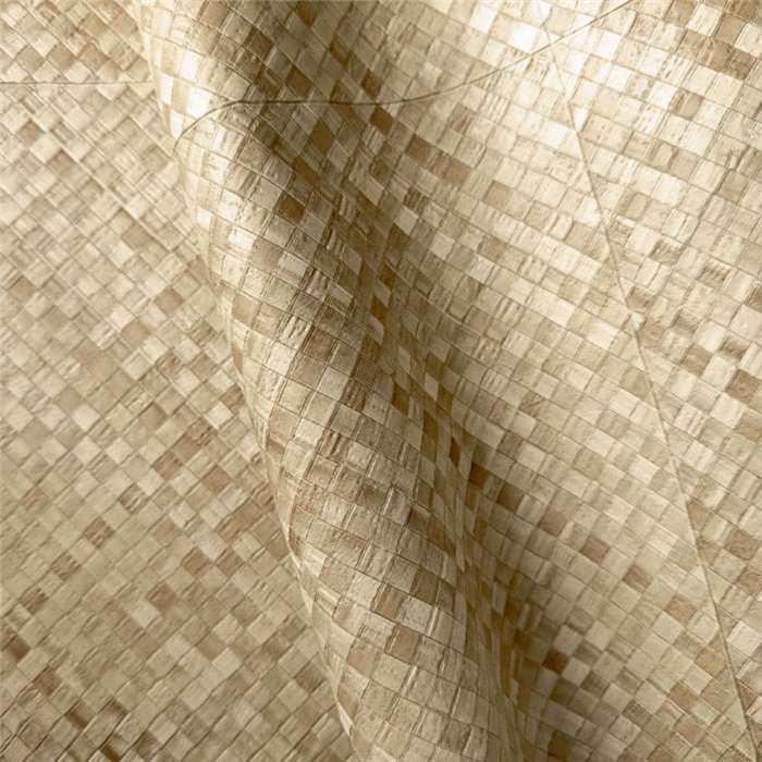 Elitis|Vinyl-Tapete mit Palmenblättern in Sandbeige|Raffiaimitation