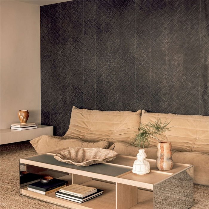 Papel pintado hojas de palma negro ébano - Élitis Matières végétales VP98538