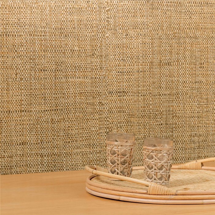 Elitis|Papier peint effet raphia naturel beige miel|Imitation Raphia