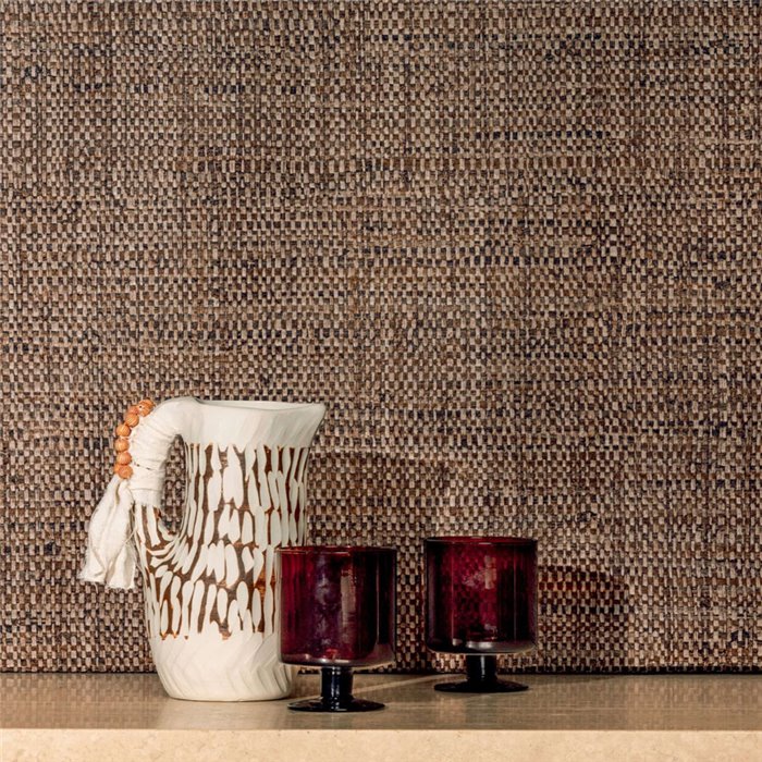 Elitis|Beige and anthracite grey raffia-effect wallpaper|Raffia Imitation