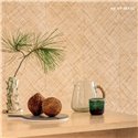Elitis|Tapete aus geflochtenem Rattan in Beige und Gold|Raffiaimitation