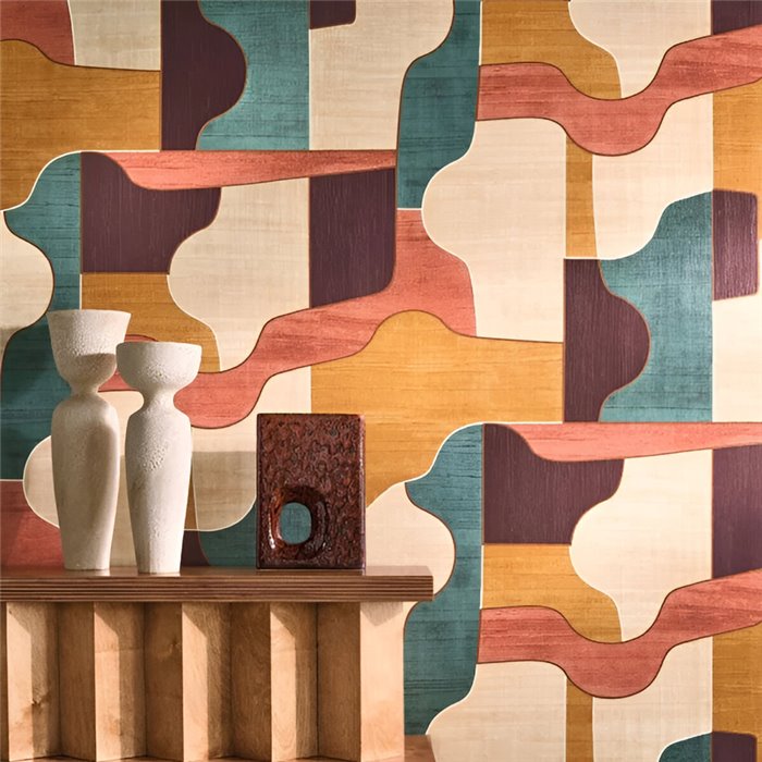 Casamance|Papier peint effet bois avec design géométrique|Moderne
