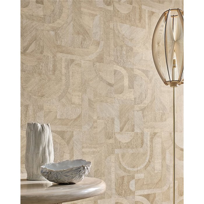 Casamance|Geometrische Holztapete Intarsien beige-grau|Modern