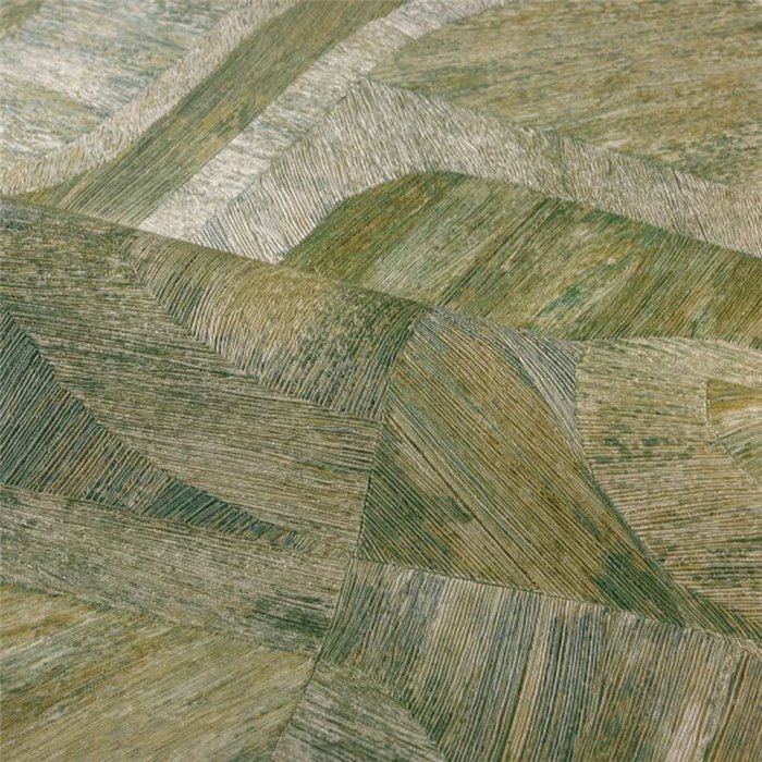 Casamance|Papier peint bois mosaïque marqueterie vert élégant|Papier Peint