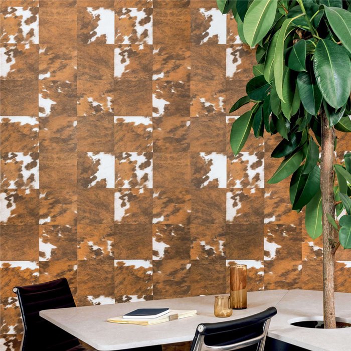 Elitis|Vinyl cowhide wallpaper in brown and white|Skin Imitation