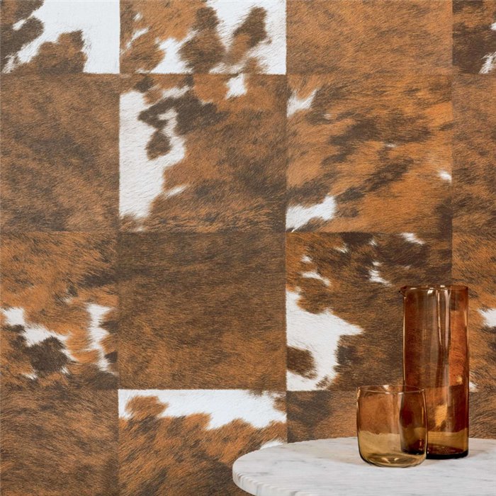 Elitis|Vinyl cowhide wallpaper in brown and white|Skin Imitation