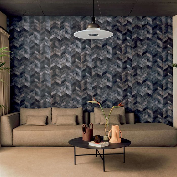 Papel pintado azul efecto piel de potro forma espigap chevrón - Élitis Sauvages VP96841