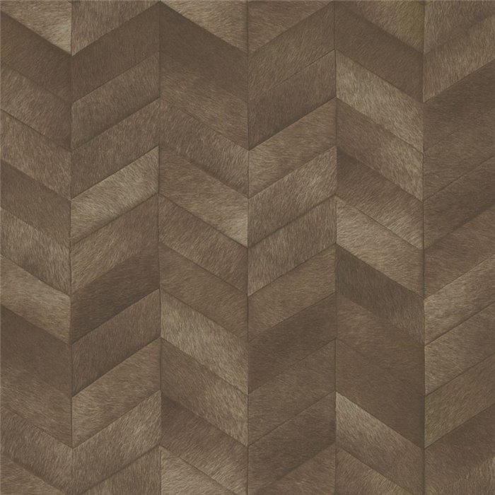 Elitis|Tapete dunkelbraun in Ponyfelloptik mit Chevron-Muster|Lederimitat