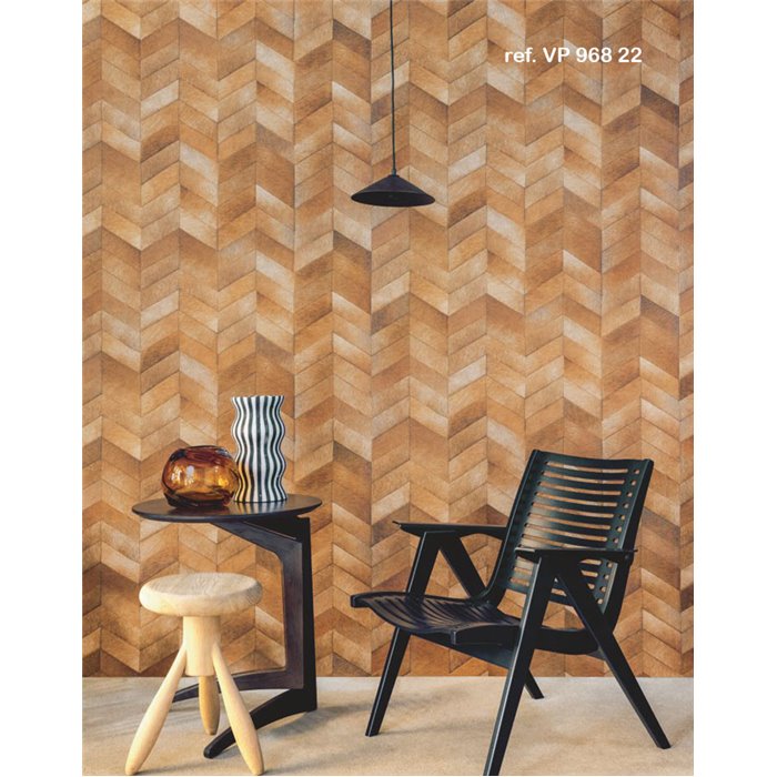 Elitis|Vinyl-Tapete Tierfelloptik greige mit Chevron-Muster|Lederimitat