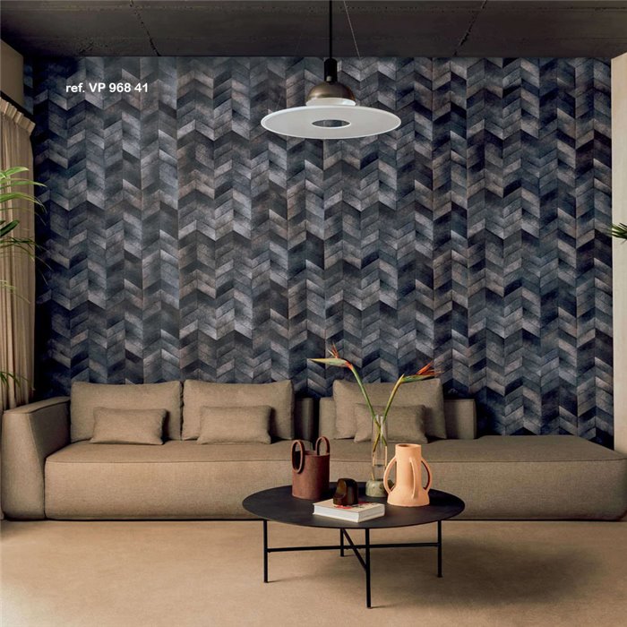 Elitis|Papier peint peau de poulain beige crème motif chevron|Imitation Peau