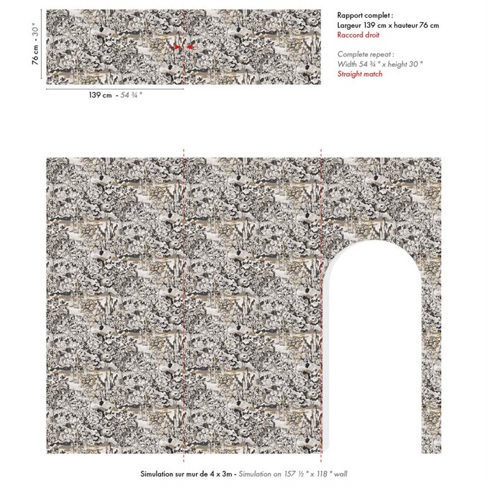 Revestimiento pared jacquard extra ancho diseño Verdure tonos topo - Casamance Manufactura 71700135