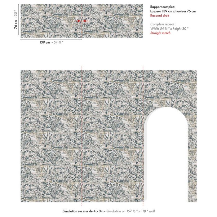 Casamance|Wandverkleidung Jacquard inspiriert von Verdure-Tapisserien steinblau|Wandverkleidungen