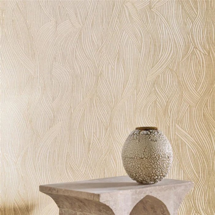 Casamance|Wallcovering linen relief metallic platinum details|Wall Coverings