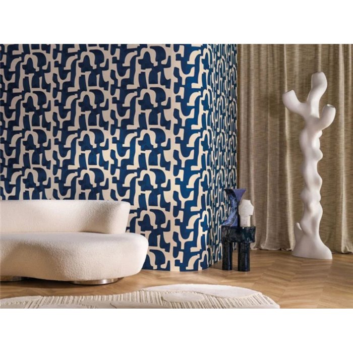 Casamance|Wallcovering linen cotton embroidery blue chain stitch|Wall Coverings
