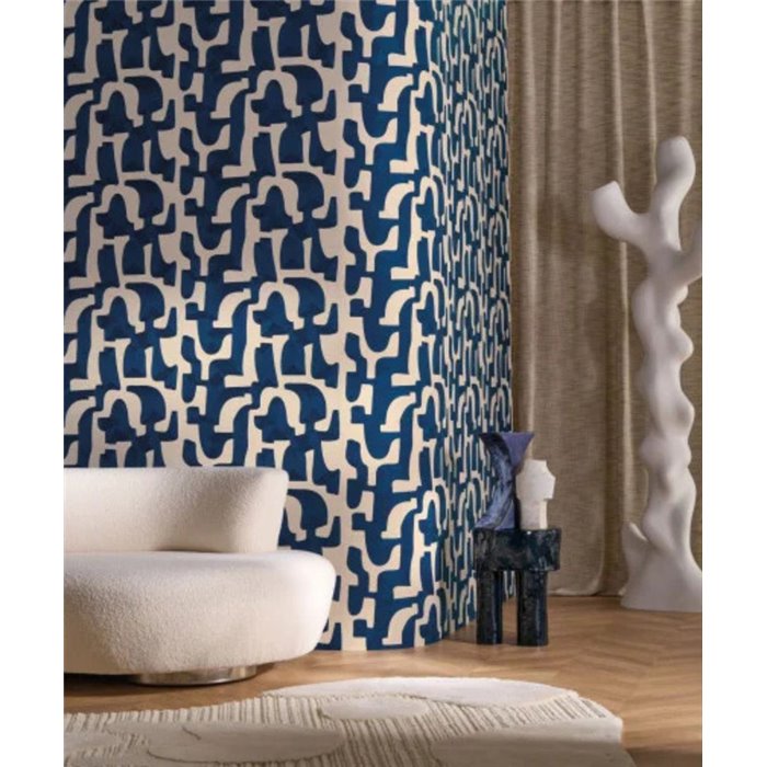 Casamance|Wallcovering linen cotton embroidery blue chain stitch|Wall Coverings