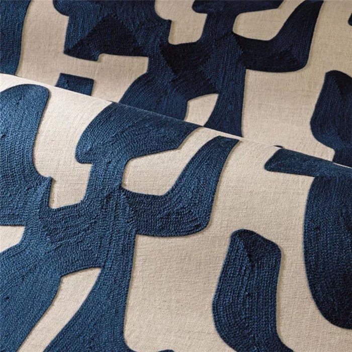 Casamance|Revêtements Muraux lin coton brodé bleu point de chaînette|Revêtements Muraux