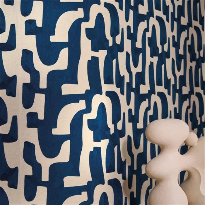 Casamance|Wallcovering linen cotton embroidery anthracite chain stitch|Wall Coverings