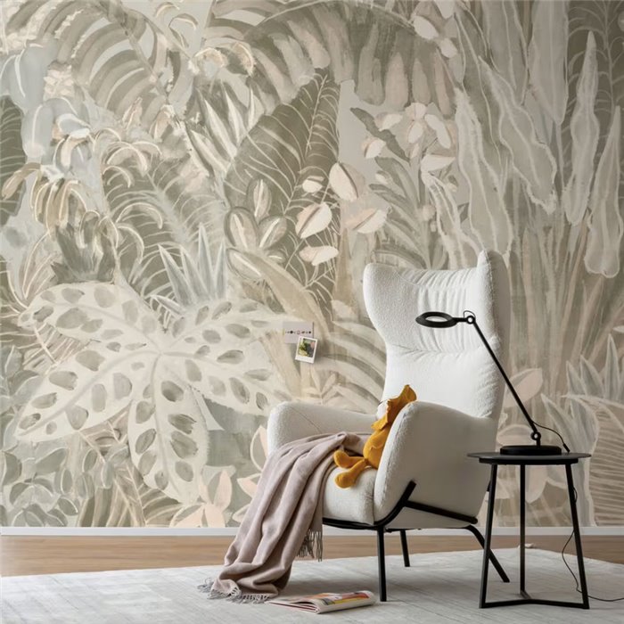 Rasch|Mural pared botánico jungla tropical gris|Murales de Pared