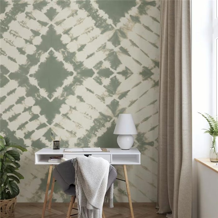 Rasch|Mural pared boho chic patrón batik verde|Murales de Pared