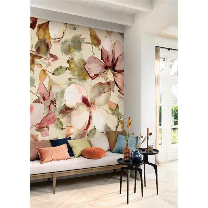Rasch|Mural pared magnolias efecto acuarela rosa pastel|Murales de Pared