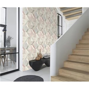 Caselio|Elegant geometric wallpaper in white and gold for living room|Modern 2