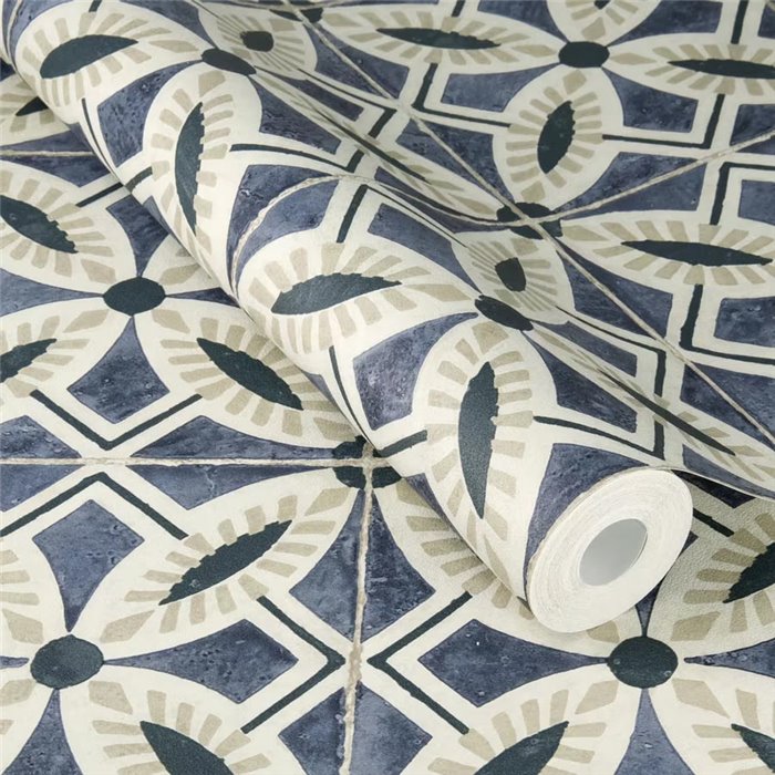 Rasch|Papel pintado azulejo azul para baño o cocina|Imitacion Azulejos