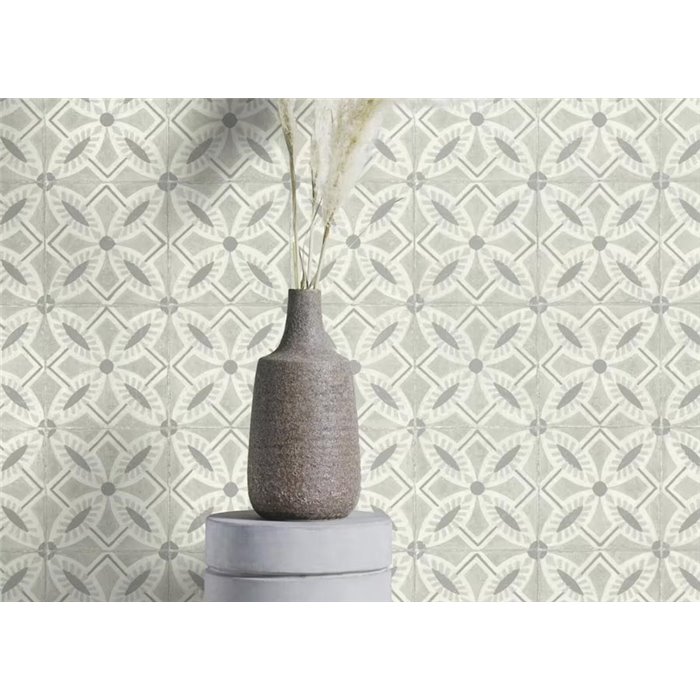 Rasch|Papier peint carreaux portugais gris et vert|Imitation Carreaux