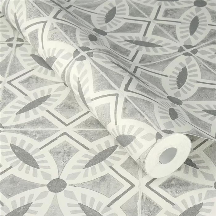 Rasch|Papier peint carreau gris type mosaique|Imitation Carreaux