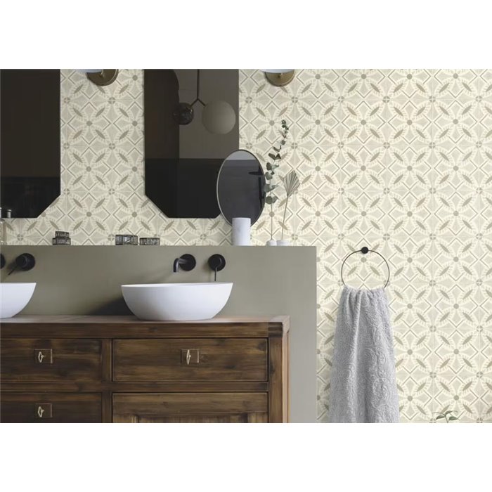 Rasch|Tapete beige künstlerisches Fliesendesign|Fliesenimitat