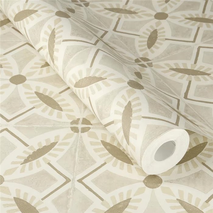 Rasch|Papier peint beige avec design carrelage artistique|Imitation Carreaux