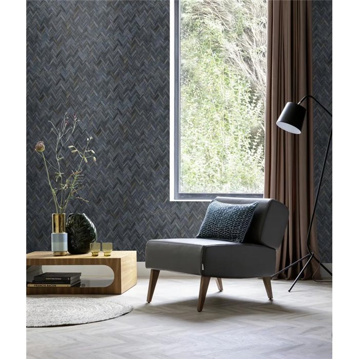 Rasch|Tapete gefärbtes Weidengeflecht blau|Raffiaimitation