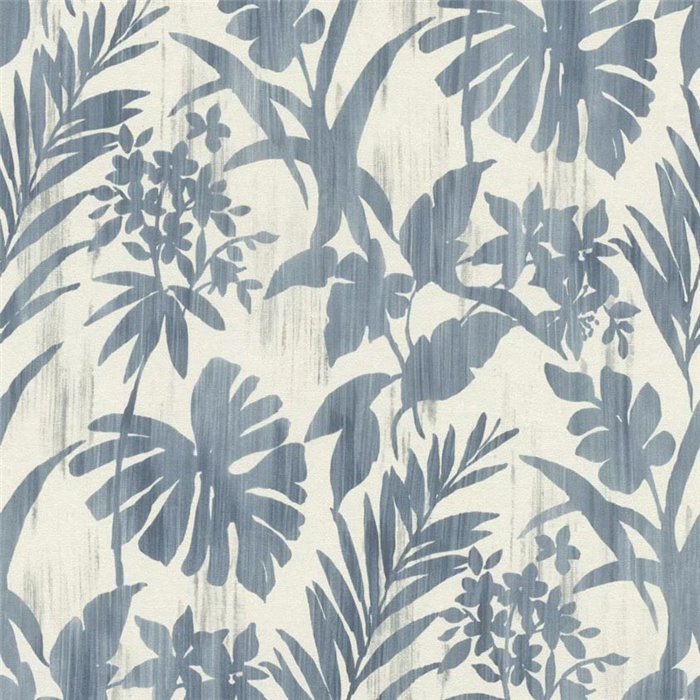 Papel pintado plantas tropicales azul, hojas de monstera  - Rasch Beachhouse 410563