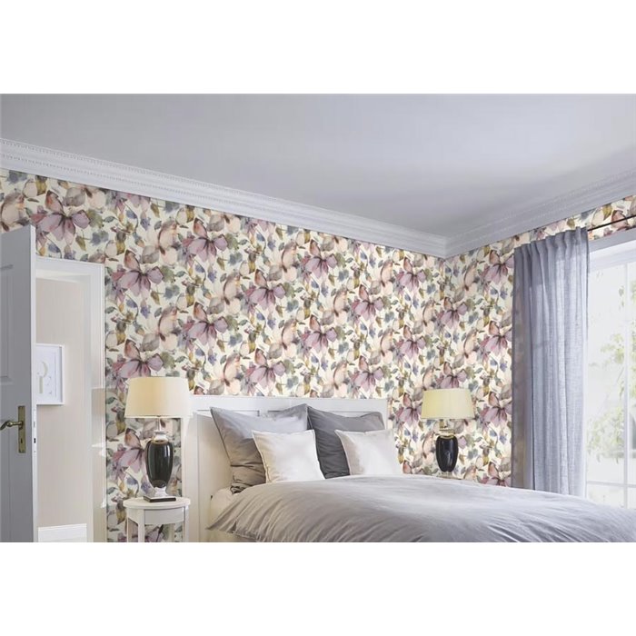 Rasch|Wallpaper watercolor lilac magnolia floral|Floral