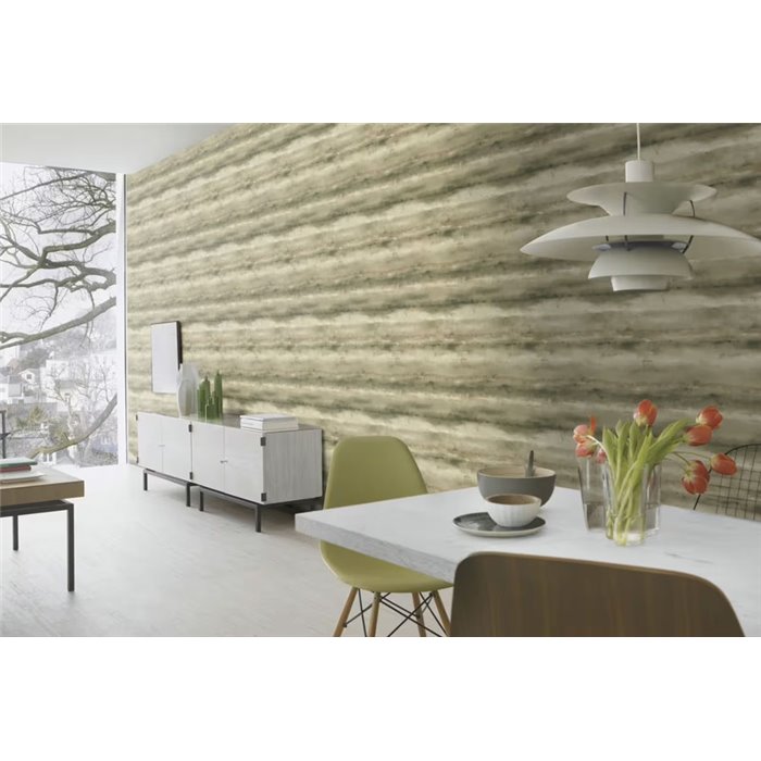 Rasch|Papier peint abstrait rayures aquarelle beige et vert|Abstrait