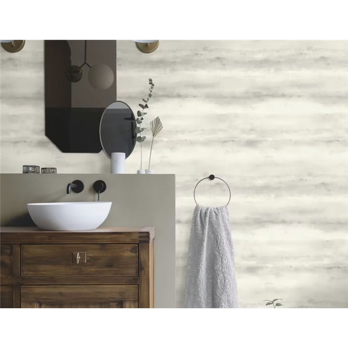 Papel pintado rayas horizontales difuminadas gris plateado - Rasch Florentine IV 481686