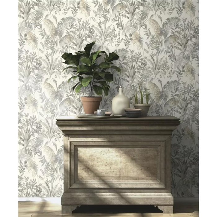 Rasch|Tapete tropisch graue exotische Pflanzen|Tropische