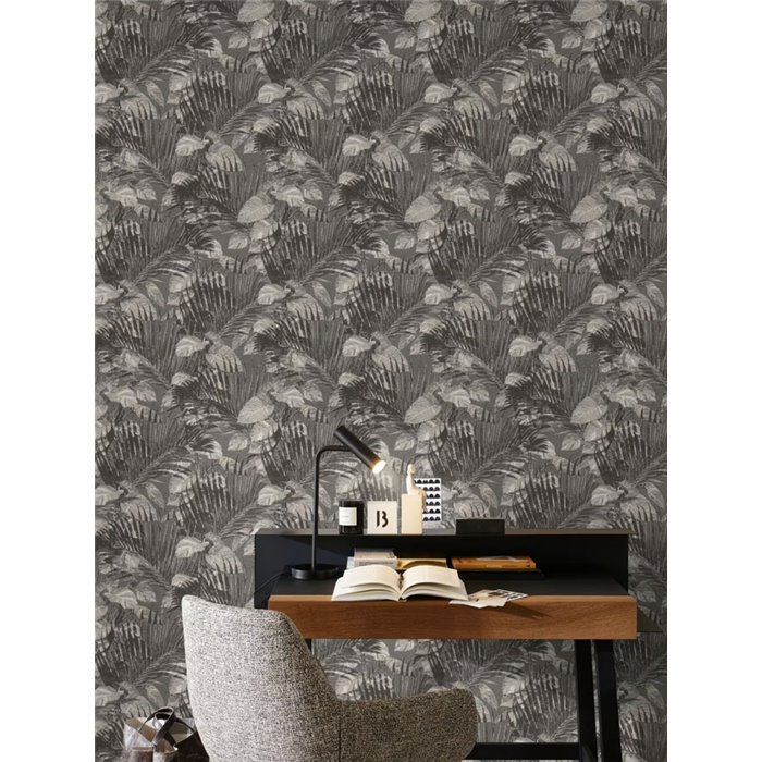 Rasch|Tapete tropische Palmenblätter grau|Tapeten