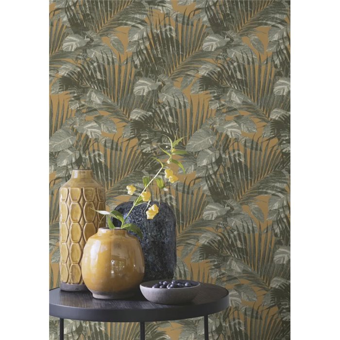 Rasch|Papier peint feuilles tropicales jaune et vert|Tropical