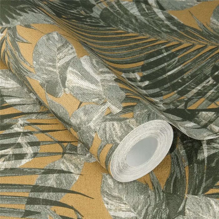 Rasch|Wallpaper tropical yellow green leaves|Tropical