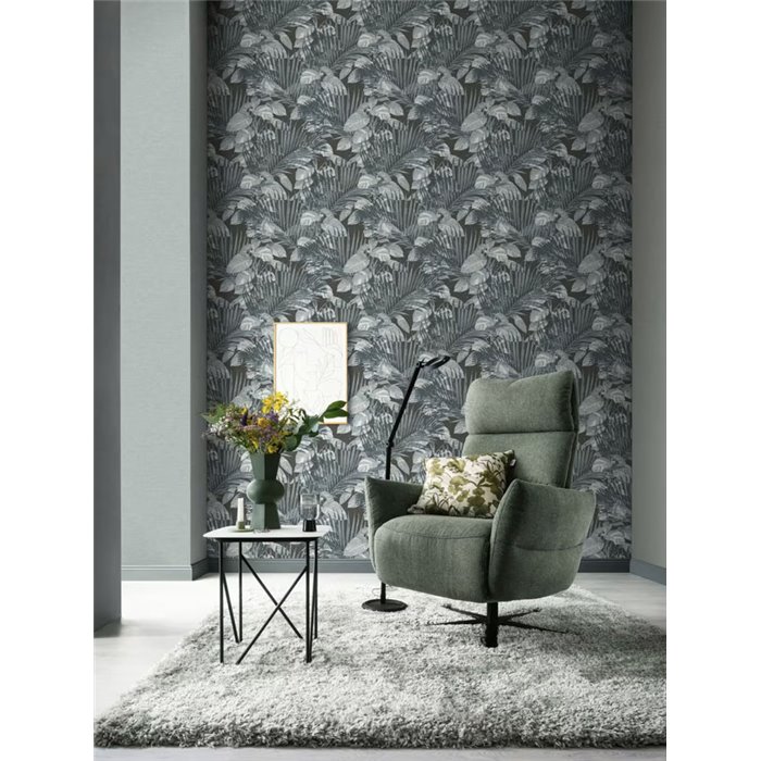 Papel pintado tropical hojas palma azul - Rasch Schöner Wohnen 600179