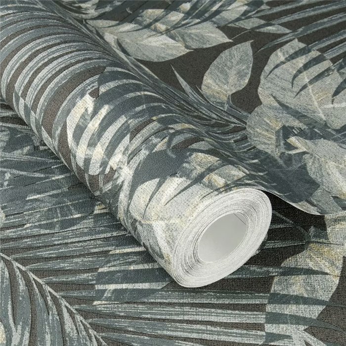 Rasch|Papier peint tropical feuilles de palmier bleu|Papier Peint