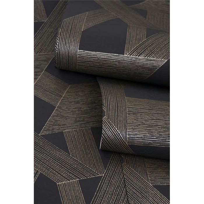 Papel pintado moderno negro dorado, patrón geométrico - Rasch Schöner Wohnen 600445