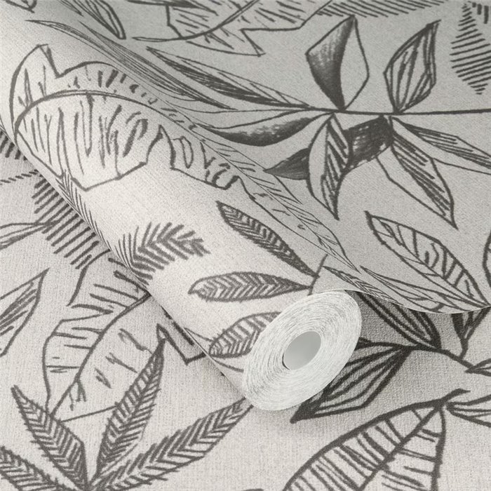 Rasch|Papier peint minimaliste dessin fleuri gris|Floral