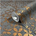 Marburg|Wallpaper floral with metallic gray and copper petals|Modern