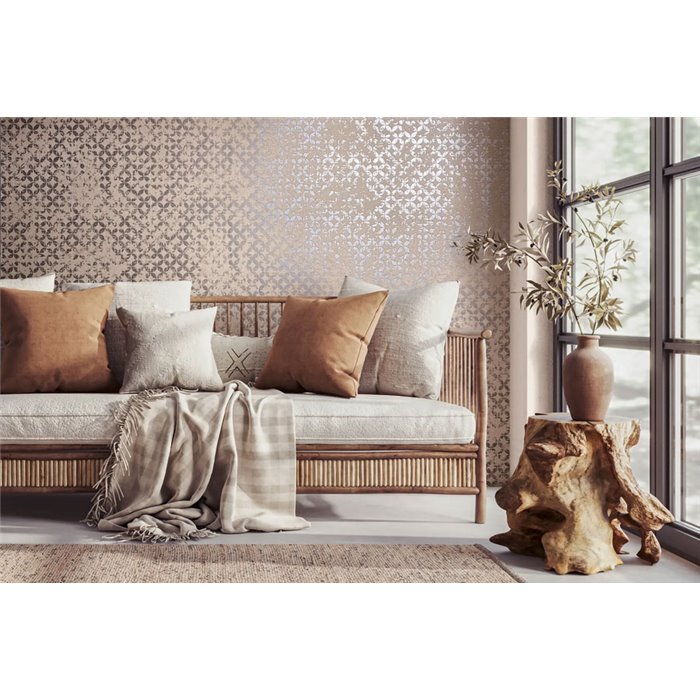 Marburg|Wallpaper flower petals beige and silver, textile effect|Modern