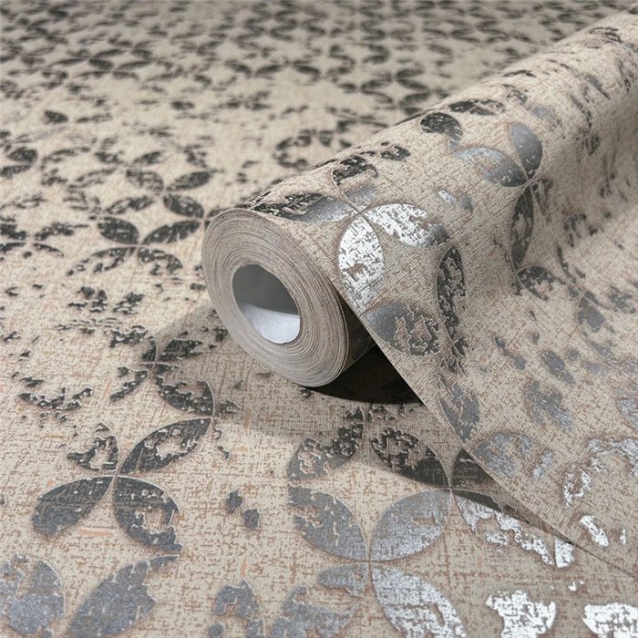 Marburg|Papier Peint pétales de fleurs beige et argent, effet textile|Moderne
