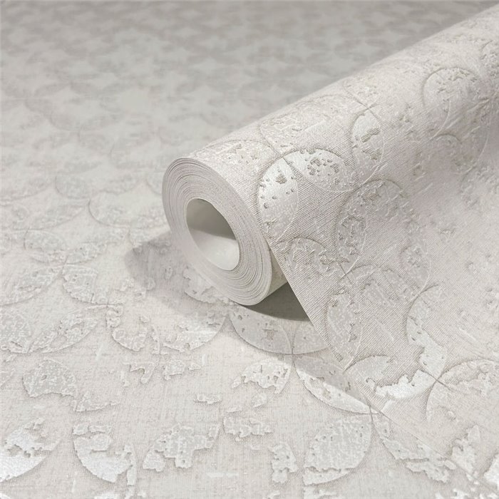 Marburg|Papel pintado floral moderno pétalos metálicos blanco crema|Moderno